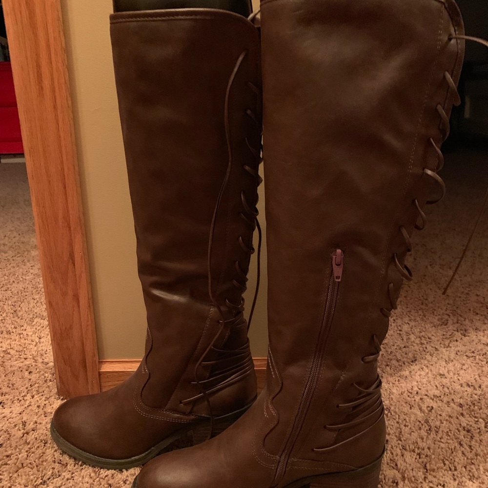 Tall brown lace up boots